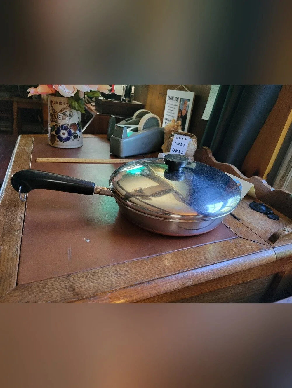 NICE! Vintage Pre-‘68 Revere Ware Copper Bottom 9”Skillet Pan (With Lid)